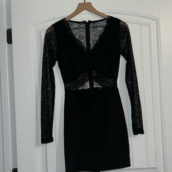 Lulus Late Night Look Black Lace Long Sleeve Cutout Bodycon Mini Dress - Picture 1 of 6